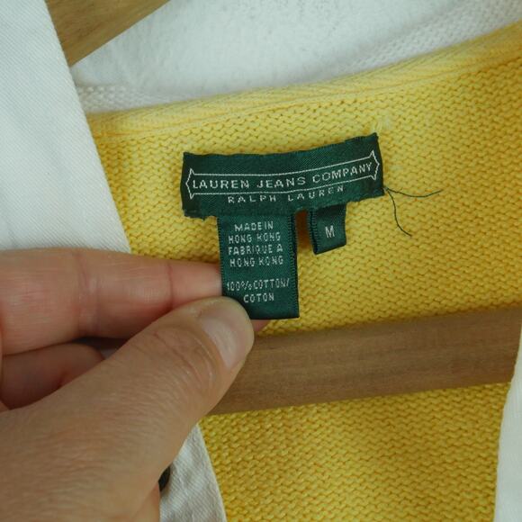 Ralph Lauren Medium Sweater Nautical Stripe Hooded Butter Yellow Preppy Coastal - Picture 2 of 10